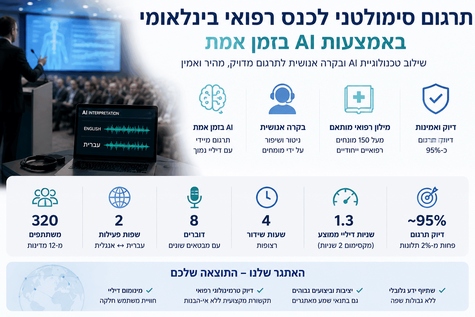 תרגום סימולטני לכנס רפואי בינלאומי באמצעות AI בזמן אמת