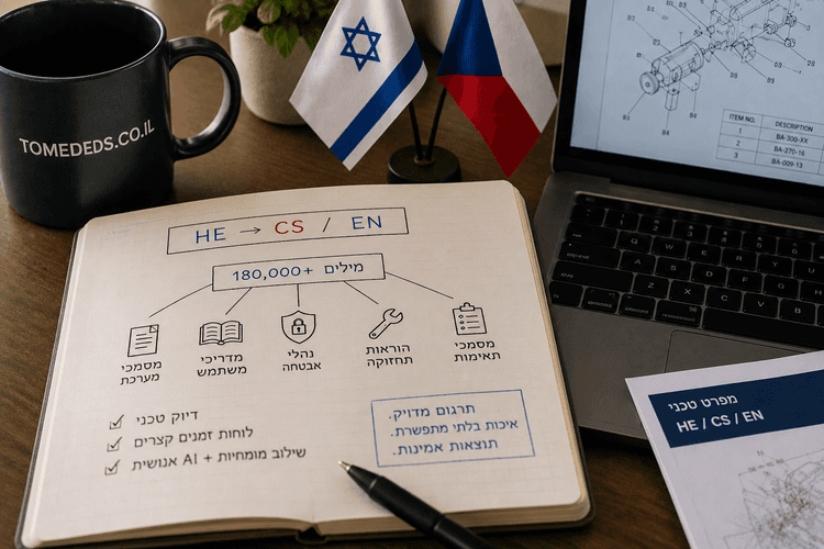 תרגום טכני ביטחוני מעברית לצ׳כית ואנגלית עבור פרויקט בינלאומי של Tomedes.co.il
